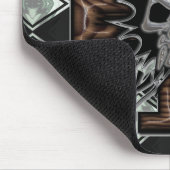 Verrückter Chrom-Schädel mit hölzernem 3D schrägte Mousepad (Ecke)
