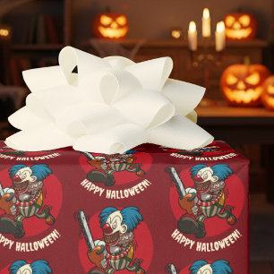 Verrückter Clown mit Kettensäge Halloween-Party-Ca Geschenkpapier