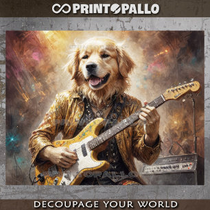 Verrückter Golden Retriever, der auf einem Konzert Seidenpapier