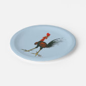 Verrückter Hahn Pappteller (Schrägansicht)