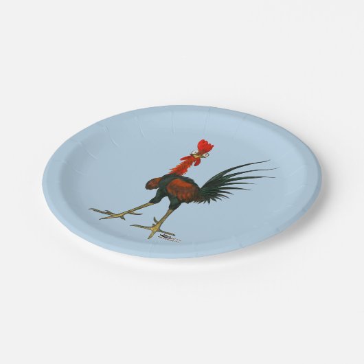 Verrückter Hahn Pappteller (Schrägansicht)