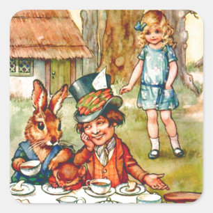 Verrückter Hatters Tee-Party - Alice im Wunderland Quadratischer Aufkleber