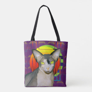 Verrückter Katzen-Entwurf mit Sphynx Katze und Tasche