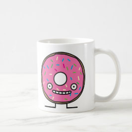 Verrückter Krapfen mit besprüht rosa Kaffeetasse