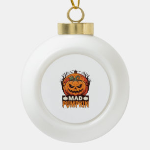 Verrückter Kürbis Halloween Vintage Gravur Design_ Keramik Kugel-Ornament