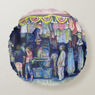 Verrückter Mann an Market und Main, Singapur Rundes Kissen