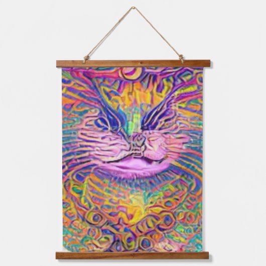 verrückter psychedelischer Kool Katz 12 Wandteppich Mit Holzrahmen (Vorderseite)