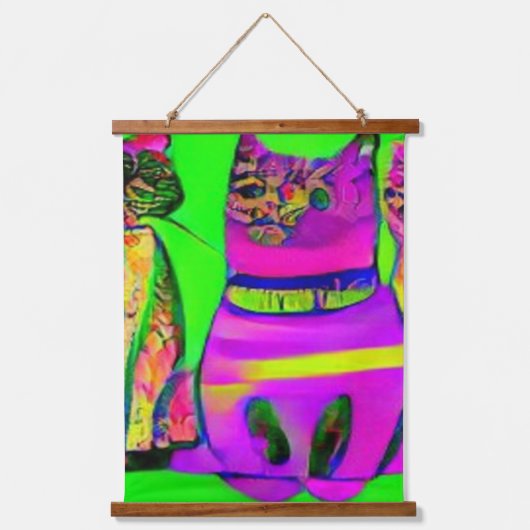 verrückter psychedelischer Kool Katz 6 Wandteppich Mit Holzrahmen (Vorderseite)