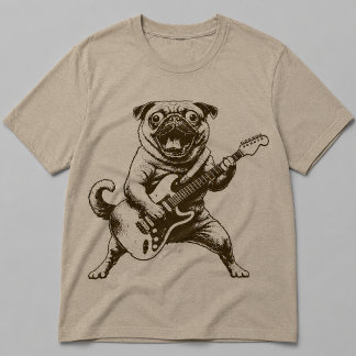 Verrückter Rockstar-Mops-Hund zerfetzt E-Gitarre T-Shirt