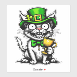 Verrückter St. Patrick's Day-Katze  Aufkleber