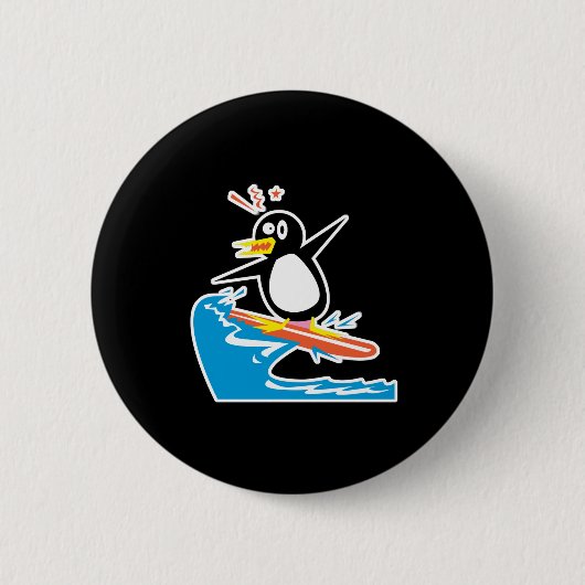 verrückter surfender Pinguin Button (Vorderseite)