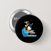 verrückter surfender Pinguin Button (Vorne & Hinten)