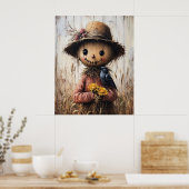 Verrückter Vogelscheuche mit Sonnenblumen Poster (Küche)