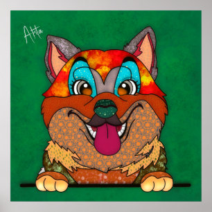 Verrücktes Akita-Hundefell-Gesicht handgemalt Pos Poster