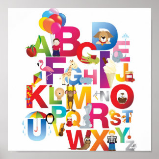 verrücktes Cartoon-Alphabet gerahmt drucken Poster