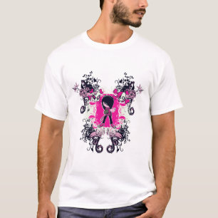 Verrücktes Emo-Mädchen mit Schädel-Schwüngen und K T-Shirt