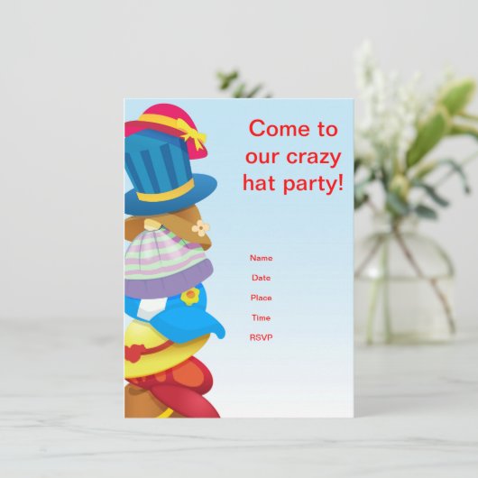 Verrücktes Hut-Party Einladung (Stehend Vorderseite)