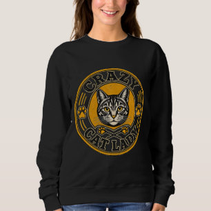 Verrücktes-Katzen-Dame-Vintage-Abzeichen-T-Shirt Sweatshirt