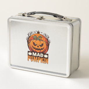 Verrücktes Kürbis-Halloween Vintage-Stichdesign_1 Metall Brotdose