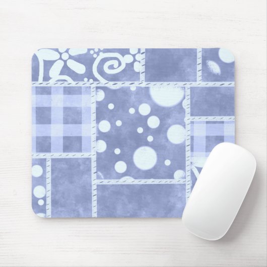 Verrücktes Quilt Blau Gingham Blumenmuster  Mousepad (Mit Mouse)