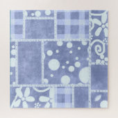 Verrücktes Quilt Blau Gingham Blumenmuster  Puzzle (Horizontal)