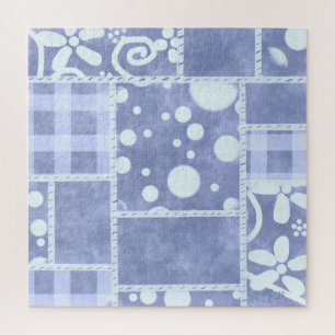 Verrücktes Quilt Blau Gingham Blumenmuster Puzzle
