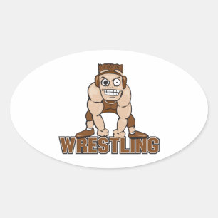 verrücktes Wrestler-Ringkampf-Design Ovaler Aufkleber