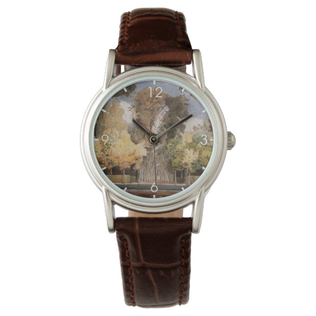 Versailles Park im Herbst (von Konstantin Somov) Armbanduhr (Vorderseite)