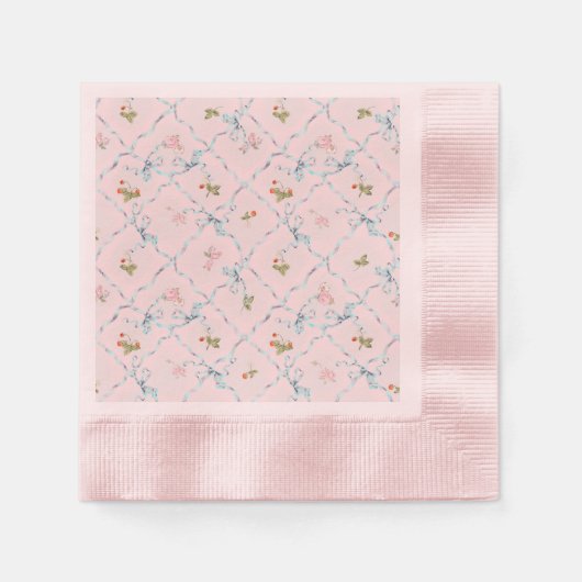 Versailles Strawberry` & Bows Cocktail Napkin Pink Serviette (Vorderseite)