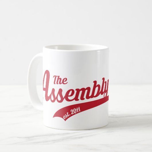 Versammlungs-Anruf-Text-Logo-Tasse Kaffeetasse (Vorderseite Links)