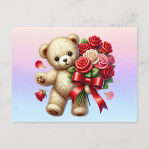 Versand Teddybär Blumen Postkarte
