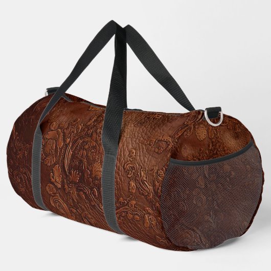 Versatile Brown Leather Look Travel Duffel Bag Duffle Bag (Rechte Ecke)