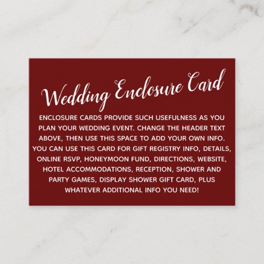 Versatile Custom Simple DIY Wedding Burgundy Red Begleitkarte (Vorderseite)