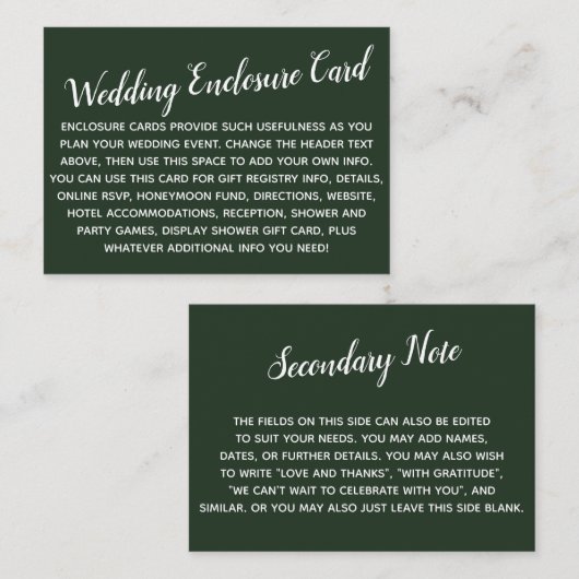 Versatile Custom Simple DIY Wedding Dark Evergreen Begleitkarte (Vorne/Hinten)
