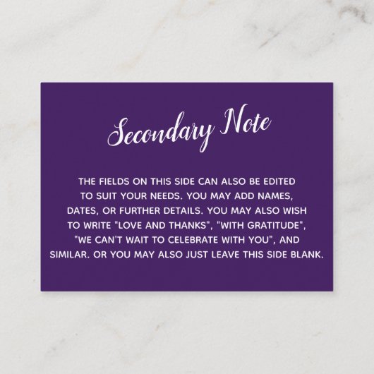 Versatile Custom Simple DIY Wedding Deepest Lila Begleitkarte (Rückseite)