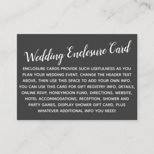 Versatile Custom Simple DIY Wedding Dunkelgrau Begleitkarte (Vorderseite)