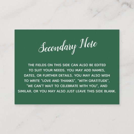 Versatile Custom Simple DIY Wedding Leaf Green Begleitkarte (Rückseite)