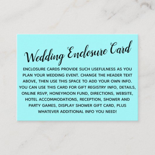 Versatile Custom Simple DIY Wedding Lightest Aqua Begleitkarte (Vorderseite)