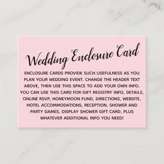 Versatile Custom Simple DIY Wedding Pastel Pink Begleitkarte (Vorderseite)