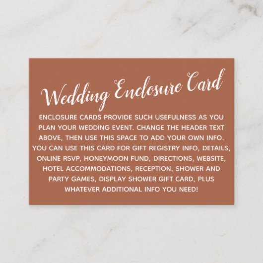 Versatile Custom Simple DIY Wedding Terracotta Begleitkarte (Vorderseite)