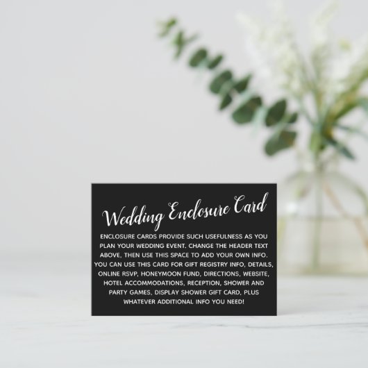 Versatile Custom Simple DIY Wedding White on Black Begleitkarte (Stehend Vorderseite)
