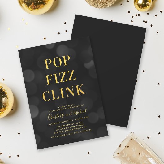 Versatile Dark Bokeh Gold Pop Fizz Clink Party Einladung