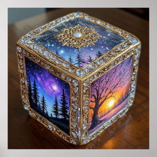 Verschachtelte Kristallbox mit goldenen Akzenten Poster