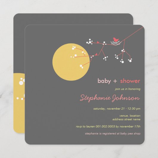 Verschachtelungs-Vogel-Stammbaum-Mädchen-Babyparty Einladung (Vorne/Hinten)