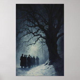 Verschattete Sternsänger in einer schneebedeckten Poster