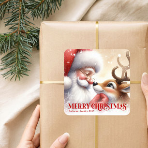 Verschenkbare personalisierte Weihnachtsmann-Rudol Quadratischer Aufkleber