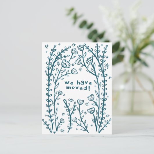 Verschieben der Ankündigung Blumenrahmen Sketch Do Postkarte (Stehend Vorderseite)