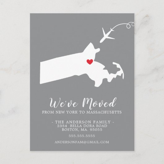 Verschieben der Ankündigung Staat Massachusetts Po Postkarte (Vorderseite)