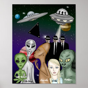 Verschiedene Alien, UFO, Planeten Poster