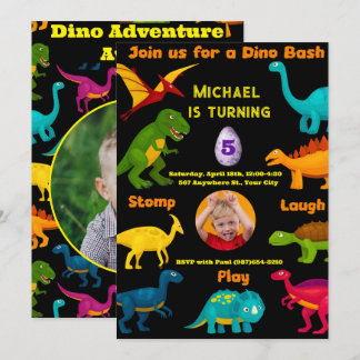 Verschiedene Arten von farbenfrohen Dinosauriern Einladung